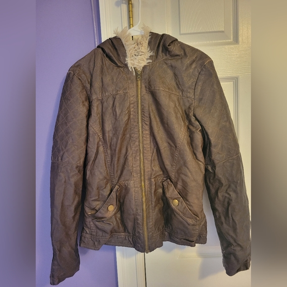 Brown BKE Faux Leather and Faux Fur Jacket - Picture 2 of 6